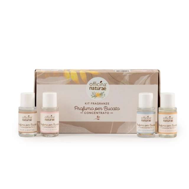 Kit Profumo Per Bucato Concentrato 4 Fragranze - Fior D'Avena, Petali di Rosa, Pesca Vaniglia E Brezza Marina Officina Naturae