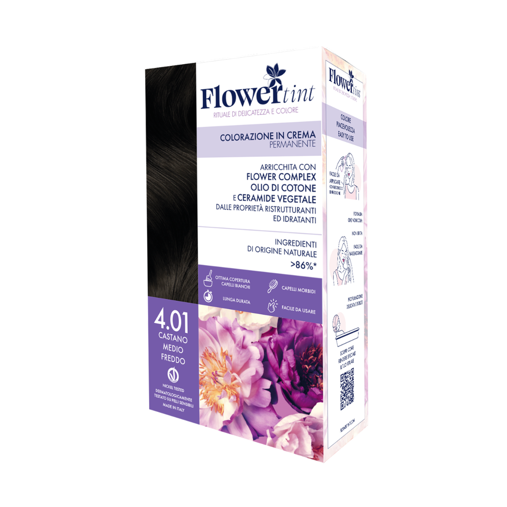 Tinta per Capelli Permanente FlowerTint  4.01 Castano Medio Freddo