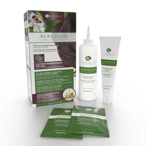 [8051414385490] Tinta per Capelli Permanente Alkolor Alkemilla (5.35 Castano Chiaro Dorato Mogano)